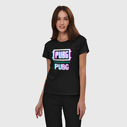 Пижама хлопковая женская PUBG в стиле glitch и баги графики, цвет: черный — фото 2