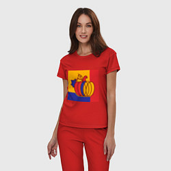 Пижама хлопковая женская Тыква трехцветная винтаж, цвет: красный — фото 2
