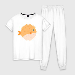 Пижама хлопковая женская Иглобрюхая рыба-ёж, цвет: белый