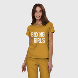 Пижама хлопковая женская Boxing girls, цвет: горчичный — фото 2