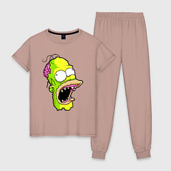 Пижама хлопковая женская Гомер Симпсон - зомби - halloween, цвет: пыльно-розовый