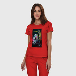 Пижама хлопковая женская Аниме Cyberpunk Edgerunners Дэвид и Люси, цвет: красный — фото 2
