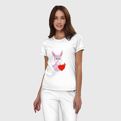 Пижама хлопковая женская Кролик с сердцем, цвет: белый — фото 2