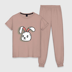 Пижама хлопковая женская Bunny Face, цвет: пыльно-розовый