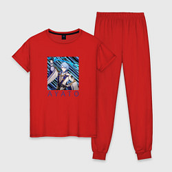 Пижама хлопковая женская Аято Камисато с мечом, цвет: красный