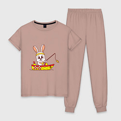 Пижама хлопковая женская Кролик рыбак, цвет: пыльно-розовый