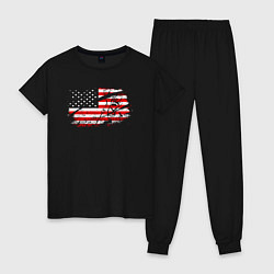 Пижама хлопковая женская Флаг США с хоккеистом, цвет: черный