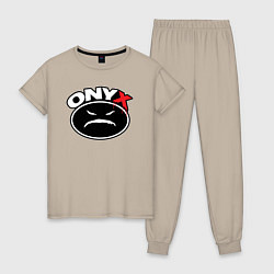 Пижама хлопковая женская Onyx - black logo, цвет: миндальный