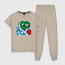 Пижама хлопковая женская Frog Pepe мем, цвет: миндальный