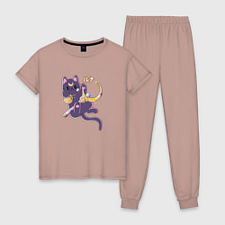 Пижама хлопковая женская The Moon Cat, цвет: пыльно-розовый