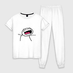 Пижама хлопковая женская Мемные стикеры - рейдж фейс, цвет: белый