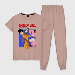 Пижама хлопковая женская Dragon Ball - Сон Гоку - Удар, цвет: пыльно-розовый