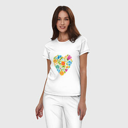 Пижама хлопковая женская Цветочный орнамент в форме сердца Любовь, цвет: белый — фото 2
