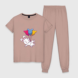 Пижама хлопковая женская Кролик с шариками, цвет: пыльно-розовый
