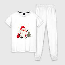 Пижама хлопковая женская Дед Мороз с подарками Новый год, цвет: белый