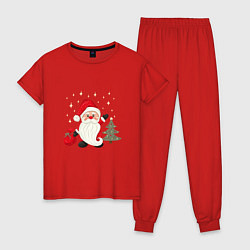 Пижама хлопковая женская Дед Мороз с подарками Новый год, цвет: красный