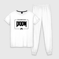 Пижама хлопковая женская Doom gaming champion: рамка с лого и джойстиком, цвет: белый