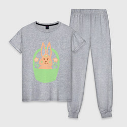 Пижама хлопковая женская Кролик в корзине, цвет: меланж