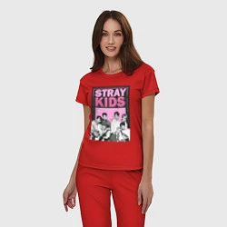 Пижама хлопковая женская Stray Kids boy band, цвет: красный — фото 2