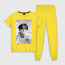 Пижама хлопковая женская Lee Know Stray Kids, цвет: желтый