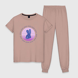 Пижама хлопковая женская Кролики 2023, цвет: пыльно-розовый