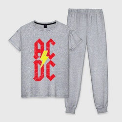 Пижама хлопковая женская AC DC logo, цвет: меланж