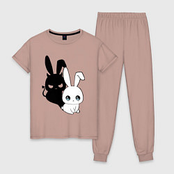 Пижама хлопковая женская Милый кролик - ангелочек или дьяволёнок?, цвет: пыльно-розовый