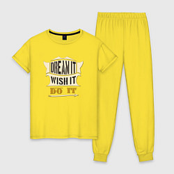 Пижама хлопковая женская Dream it, Wish it, Do it, цвет: желтый