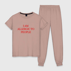 Пижама хлопковая женская Аллергия на людей, цвет: пыльно-розовый