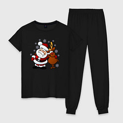 Пижама хлопковая женская Санта и олень, цвет: черный