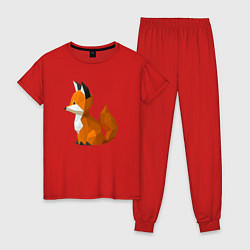 Пижама хлопковая женская Полигональная лисичка, цвет: красный