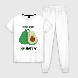 Пижама хлопковая женская Dont worry be happy - avocado, цвет: белый