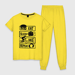 Пижама хлопковая женская Eat sleep bike repeat art, цвет: желтый