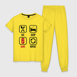Пижама хлопковая женская Eat - sleep - Rainbow Six - repeat, цвет: желтый