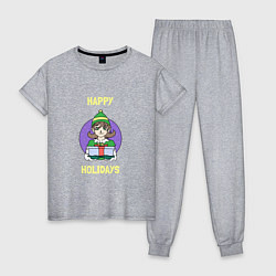 Пижама хлопковая женская Счастливых праздников, цвет: меланж