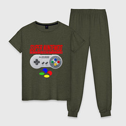 Пижама хлопковая женская Super nintendo joystick, цвет: меланж-хаки