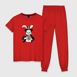 Пижама хлопковая женская Денежный кролик, подарок, цвет: красный