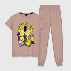 Пижама хлопковая женская Семейка Симпсонов - horror, цвет: пыльно-розовый