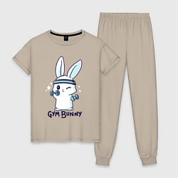 Пижама хлопковая женская Gym bunny, цвет: миндальный
