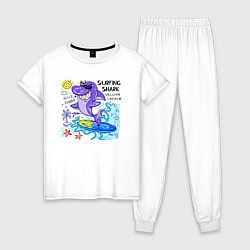 Пижама хлопковая женская Акула серфингист, цвет: белый