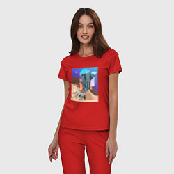 Пижама хлопковая женская Слон и пирамиды, цвет: красный — фото 2