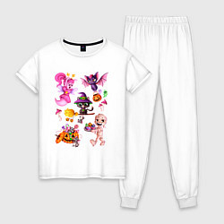 Пижама хлопковая женская Милый Хэллоуин, цвет: белый