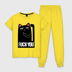 Пижама хлопковая женская Black cat - fuck you, цвет: желтый