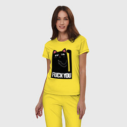 Пижама хлопковая женская Black cat - fuck you, цвет: желтый — фото 2
