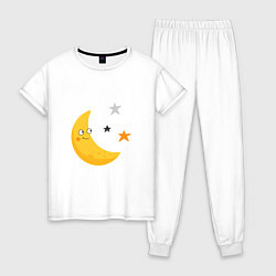 Пижама хлопковая женская Месяц со звездами, цвет: белый