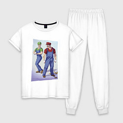 Пижама хлопковая женская Марио и Луиджи - крутые чуваки - стилизация, цвет: белый
