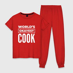 Пижама хлопковая женская Worlds okayest cook, цвет: красный