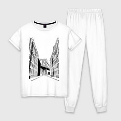 Пижама хлопковая женская Переулок у Бруклинского моста, цвет: белый