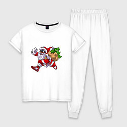 Пижама хлопковая женская Санта с мешком денег, цвет: белый