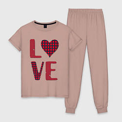 Пижама хлопковая женская Любовь с сердцем, цвет: пыльно-розовый